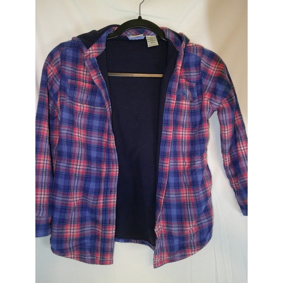 L.L.Bean Other - LL Bean Kids Hooded Flannel Shacket Blue Pink Plaid Long Sleeve Casual Top